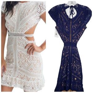 Signature 8 Blue Lace Crochet Cut Out Mini Dress Size Large